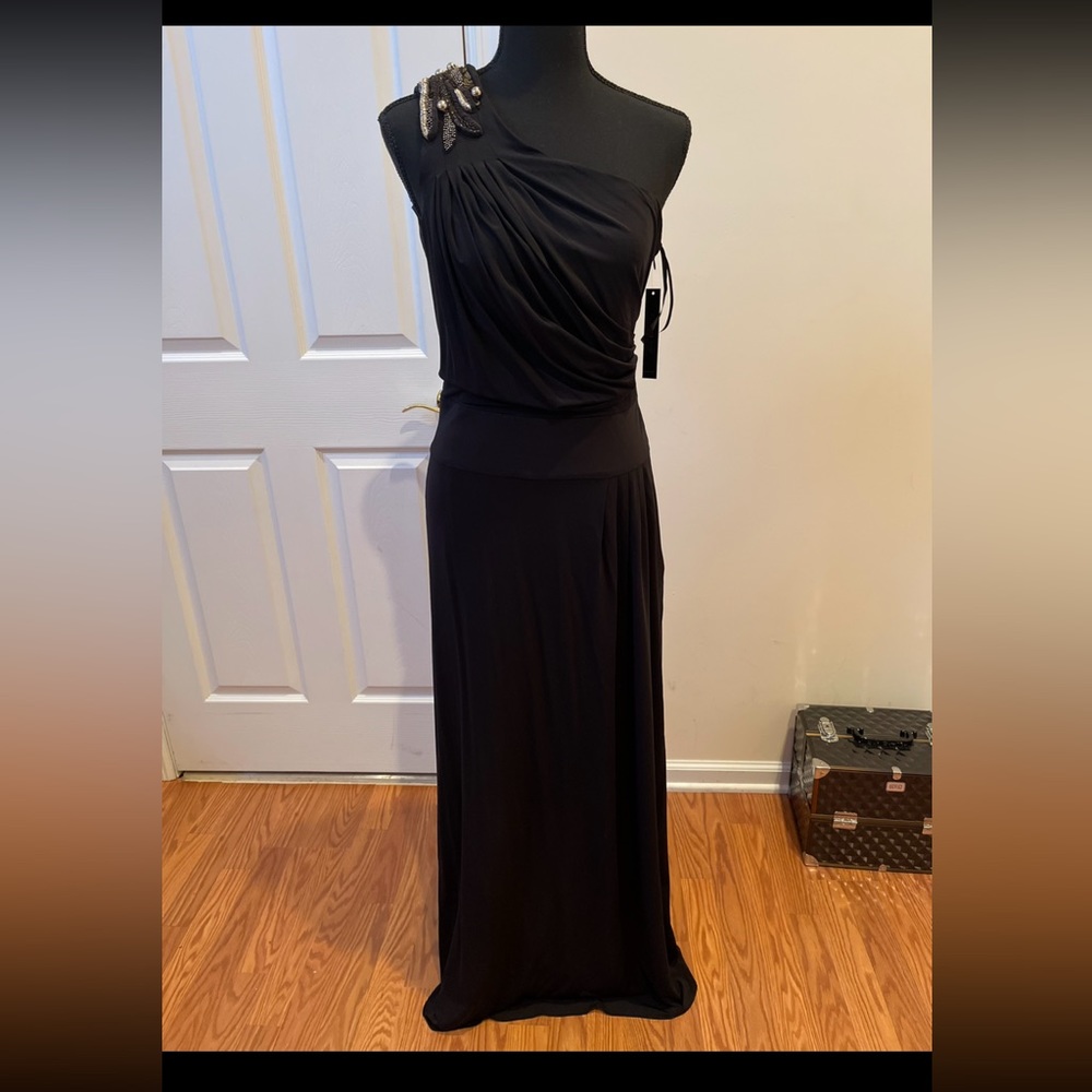 Gianni bini Black one shoulder stretch knit dress
